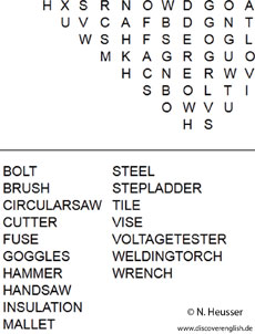 Word Search - Tools and Building Materials © N. Heusser www.discoverenglish.de